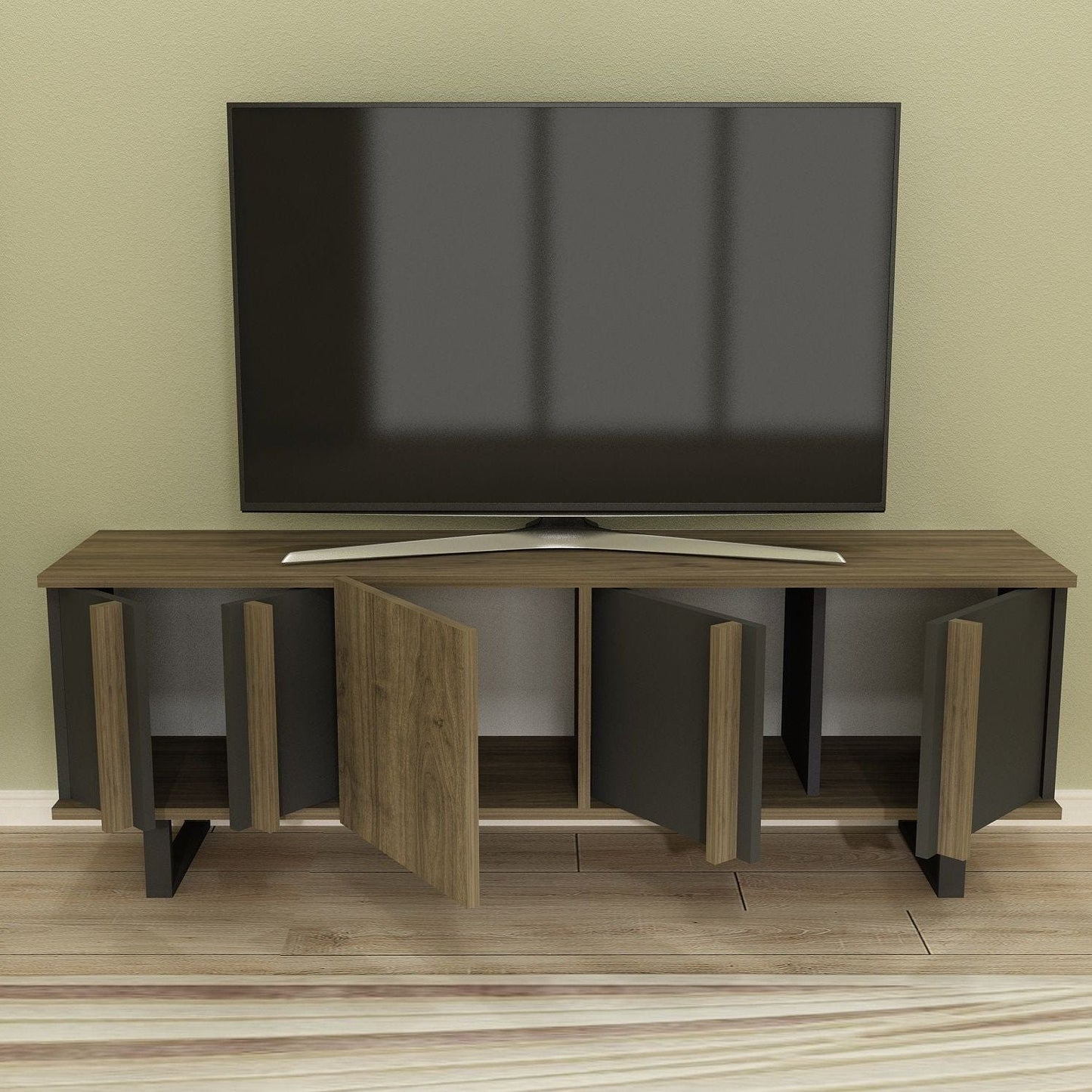 Meuble télé Nordic Chic - Noyer et anthracite